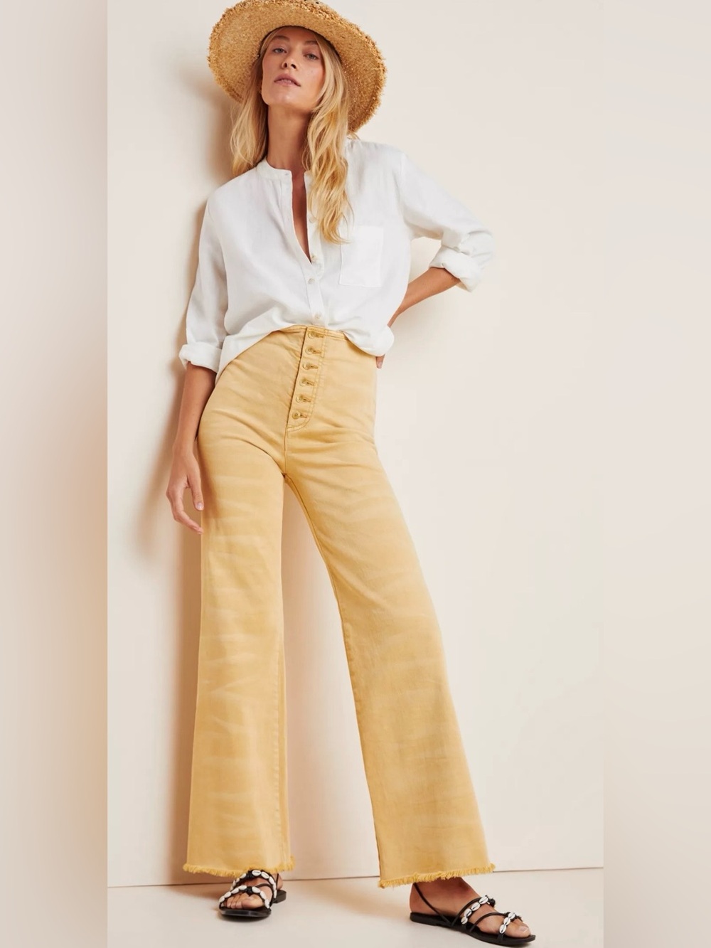 ANTROPOLOGIE PILCRO Ultra High-Rise Frayed Bootcut Jeans SIZE 25 wide leg artsy